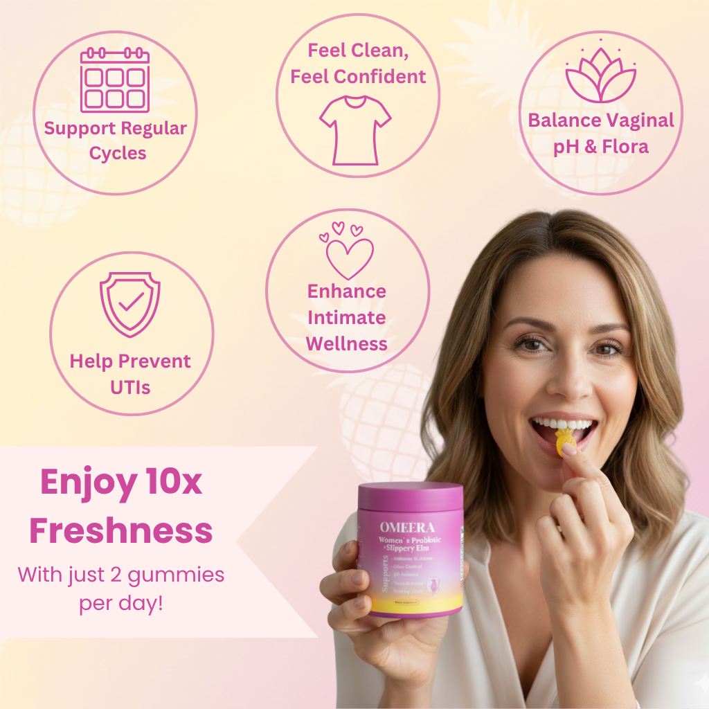Omeera's All-in-One Women's Probiotic Slippery Elm Hawaiian Pineapple Gummies - 60 Gummies