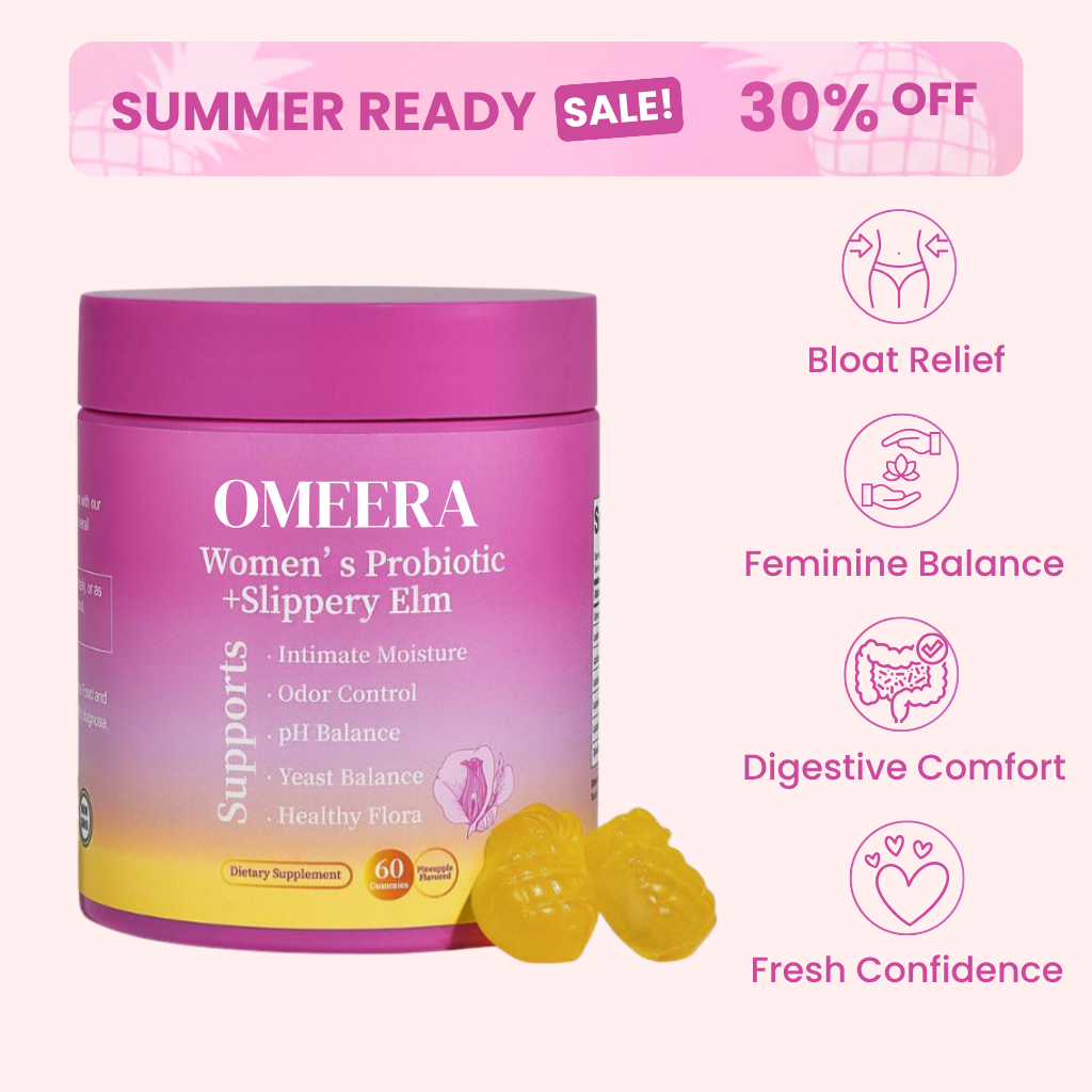 Omeera's All-in-One Women's Probiotic Slippery Elm Hawaiian Pineapple Gummies - 60 Gummies