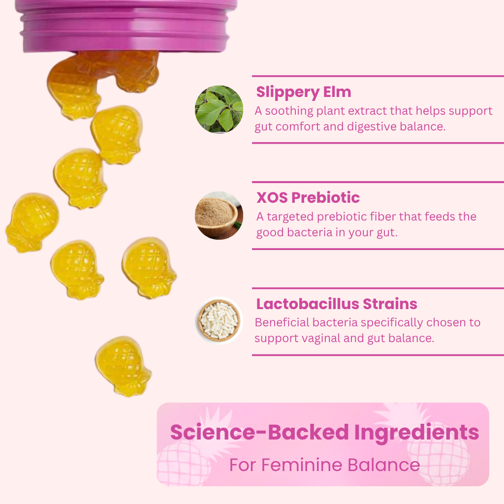 Omeera's All-in-One Women's Probiotic Slippery Elm Hawaiian Pineapple Gummies - 60 Gummies