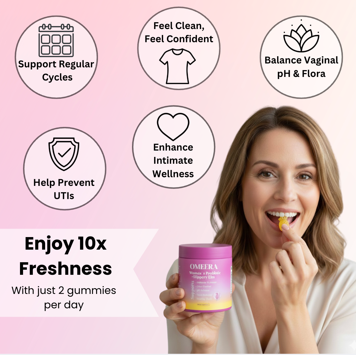 Omeera's All-in-One Women's Probiotic Slippery Elm Hawaiian Pineapple Gummies - 60 Gummies