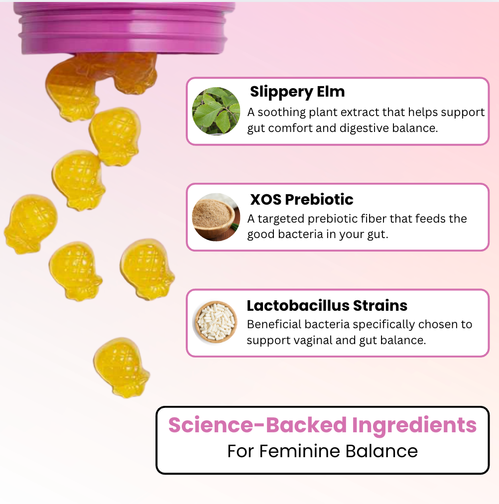 Omeera's All-in-One Women's Probiotic Slippery Elm Hawaiian Pineapple Gummies - 60 Gummies